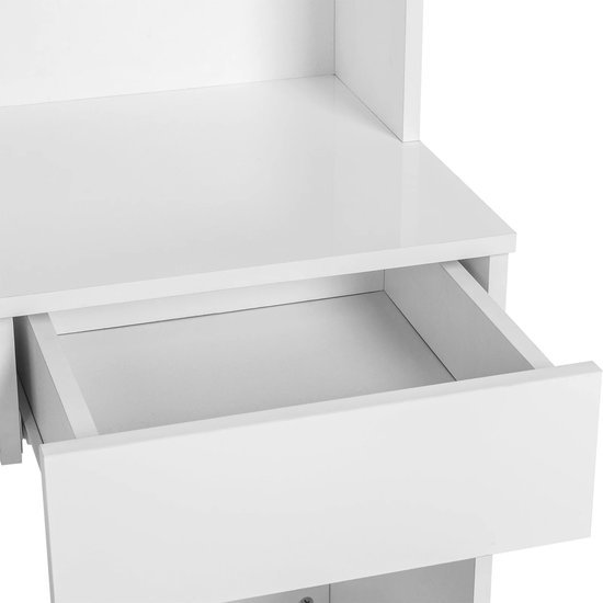 Amalee - Coiffeuse - Wit - Avec miroir - Avec tiroirs - Tabouret inclus - Avec 2 étagères - 75 x 40 x 138 cm (L x P x H) - Table de maquillage - Pour chambre d'adolescent