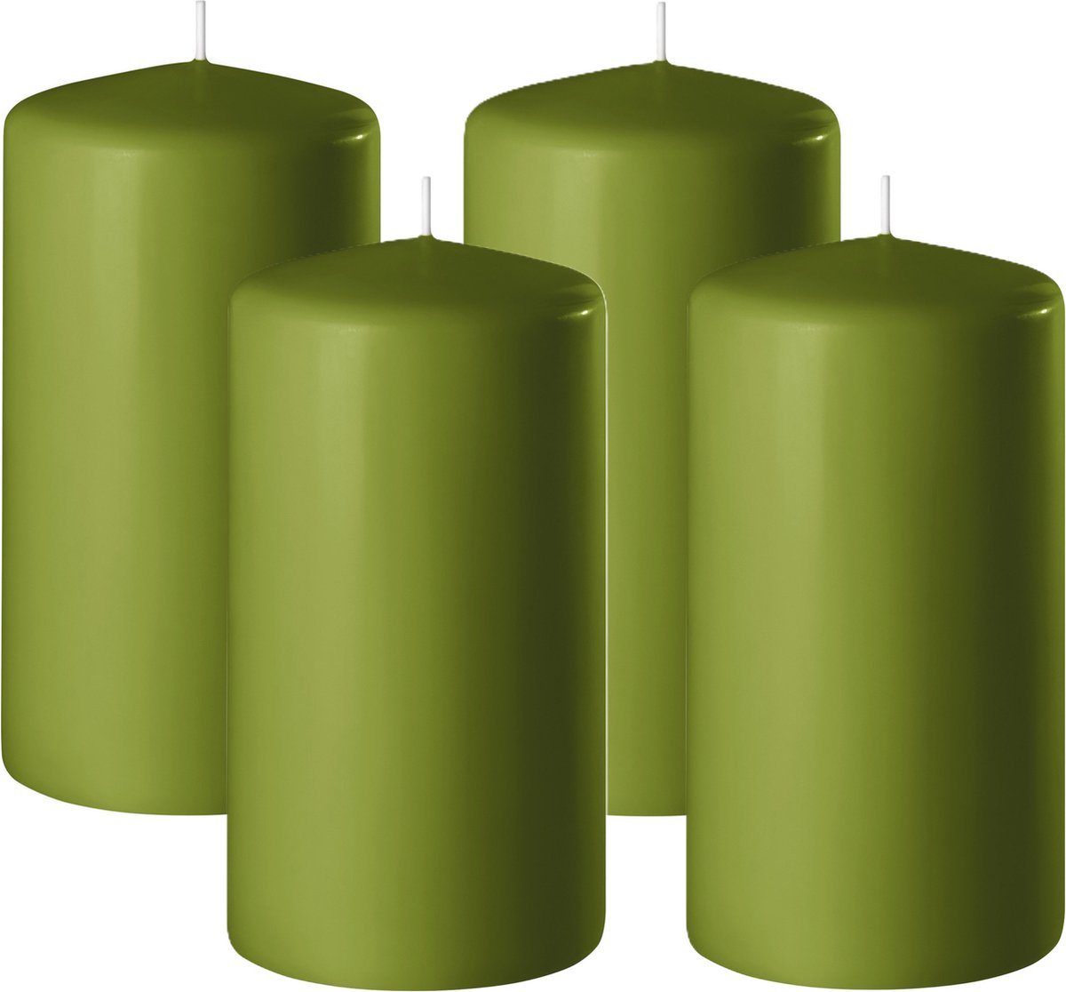 Enlightening Candles Cilinderkaars/stompkaars - 4x - olijfgroen - D8 x H12 cm - 45 branduren - Dikke kaarsen - Voor kandelaar of plateau Olijf groen