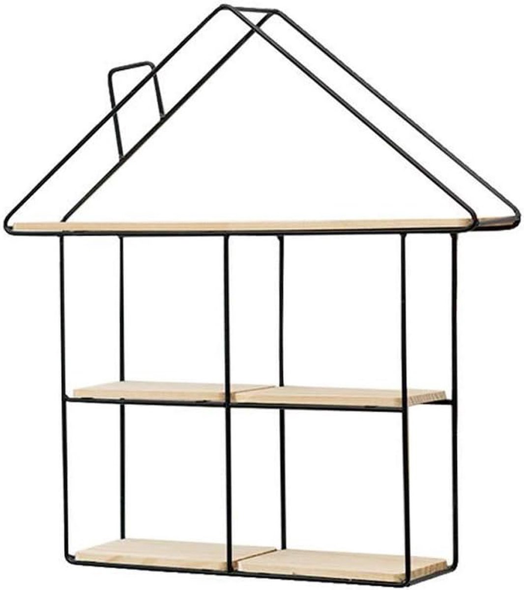 Caryota Wandrek Huis - Wanddecoratie - 3 Lagen - Zwart - 51 x 48 x 12 cm - Metaal