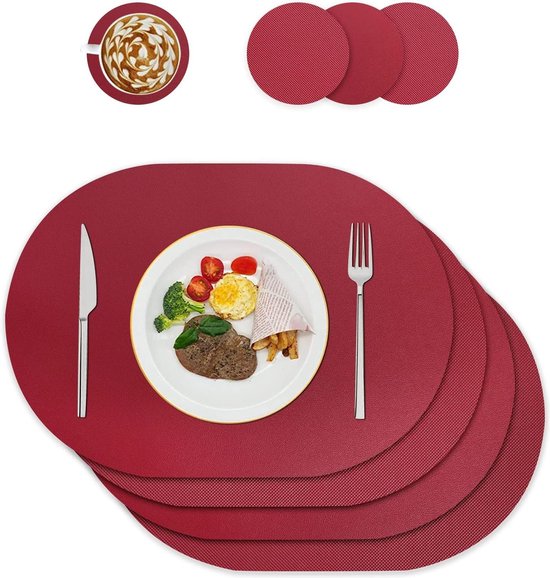 Placemats en Onderzetters 6 Set, Grote Kunstlederen Onderzetters en Placemats en Onderzetters 6 Set, Grote Kunstlederen Onderzetters en