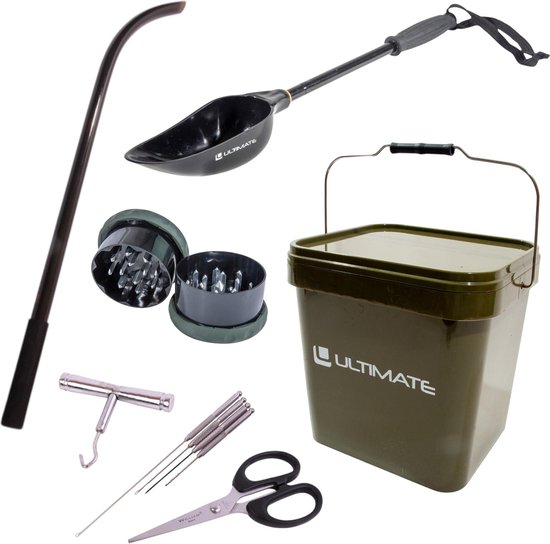 Ultimate Carp Allround Baiting Set – Kit Da 5 Pezzi Per Carpfishing: Lanciatore, Cucchiaio, Frantumatore E Secchio 10L
