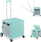 Bol.com Relaxdays boodschappentrolley op wielen - met deksel - tot 50 kg - telescopische handgreep - turquoise aanbieding