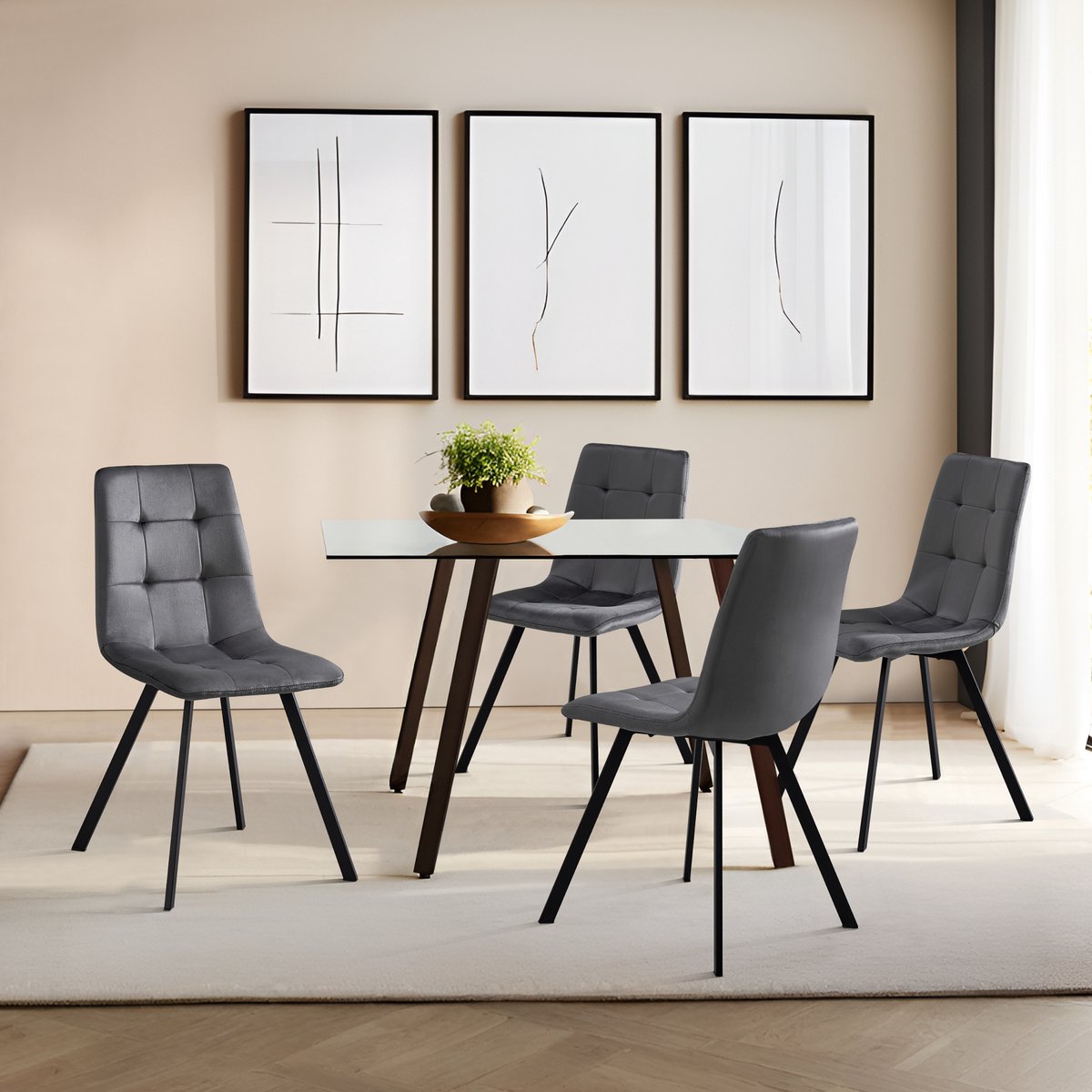 en.casa Eetkamerstoel Lexnitz 89x44x54 cm set van 4 donkergrijs en zwart [en.casa]