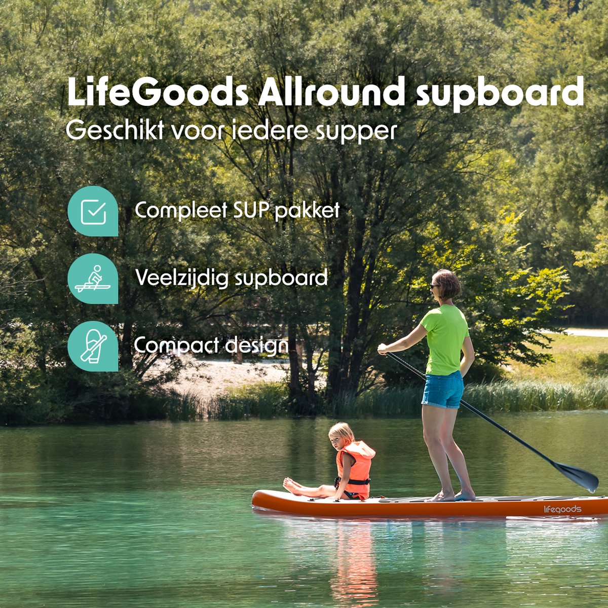 LifeGoods PaddlePro SUP Board - Opblaasbaar Paddle Board - Complete Set - Max. 150KG - 320x81cm - Oranje – foto 2