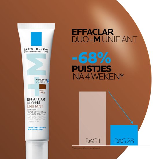 La Roche-Posay Effaclar DUO +M Unifiant Dark Day Cream - Crème Lissante - pour Peaux Grasses, Impures à Tendance Acné - Teinte Foncée - 40 ml