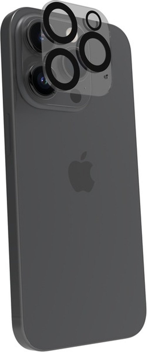 Muvit, Schokbestendige camera-hoes Geschikt voor Apple iPhone 15 Pro / 15 Pro Max van gehard glas, Doorzichtig zwart