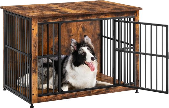 Foto: Bench hondenbench hondenkooi meubel bijzettafel hondenbox modern hondenhok voor binnen voor honden tot 32 kg zeer belastbaar gesloten bodem hondenhuis 2 deuren vintage bruin