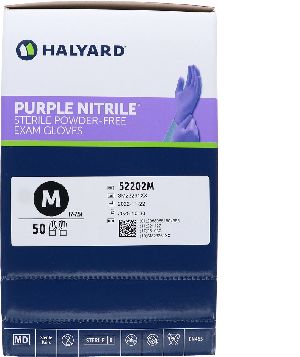 Goedkoopste Halyard Safeskin steriel nitrile poedervrij paars - Medium 50 stuks (52202M