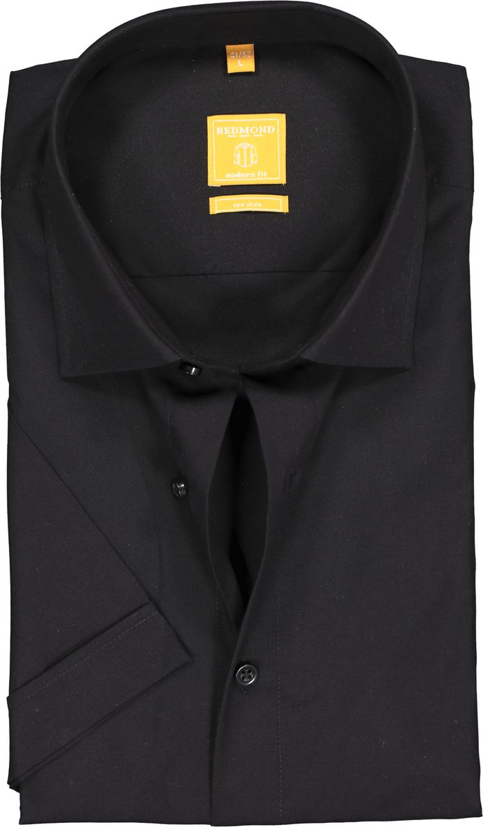 Redmond modern fit overhemd - korte mouw - zwart