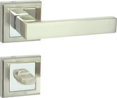 Domino® Deurkrukgarnituur ENE QR M6/M9 WC - Chroom gespoten/Nikkel - WC met Vierkant Rozette - Deurbeslag van aluminium - Deurklink voor badkamer, badkamerdeuren, kelderdeur en binnendeur
