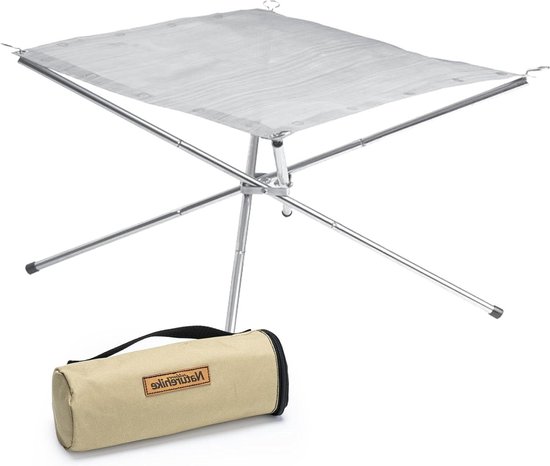 Odoland Camping vuurplaats met grillpoort en opbergtas, draagbare opvouwbare roestvrijstalen houtkachel voor kamperen, wandelen, rugzak, picknick en barbecue voor 1-2 personen grootte (25 cm x 15 cm