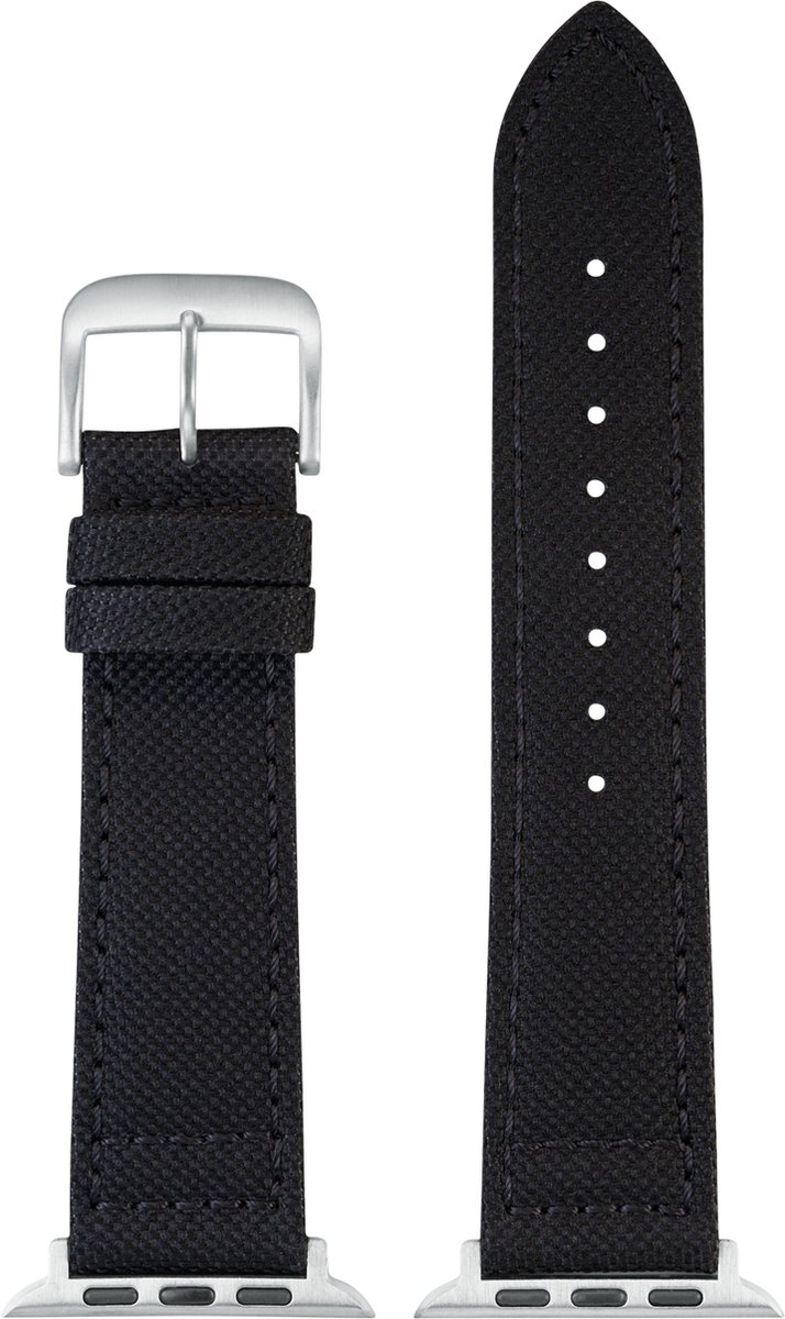 EULIT horlogeband geschikt voor Apple Watch 42-44-45-46 maat - Serie 1-2-3-4-5-6-7-8-9-10 + SE - canvas Smart - 22 mm - zwart - metalen mat gesp - incl. adapter
