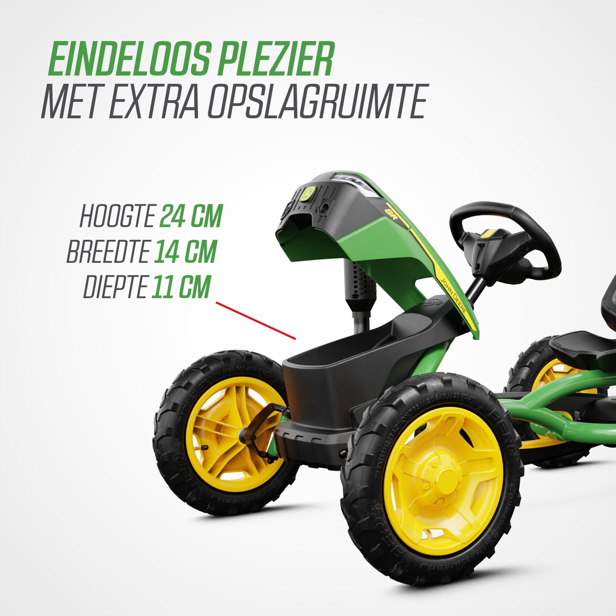 BERG Buddy John Deere® Skelter - 3+ Jaar - Verstelbare Stoel - Vrijloopautomaat - Officieel licentiemodel - Groen/Geel — afbeelding 11