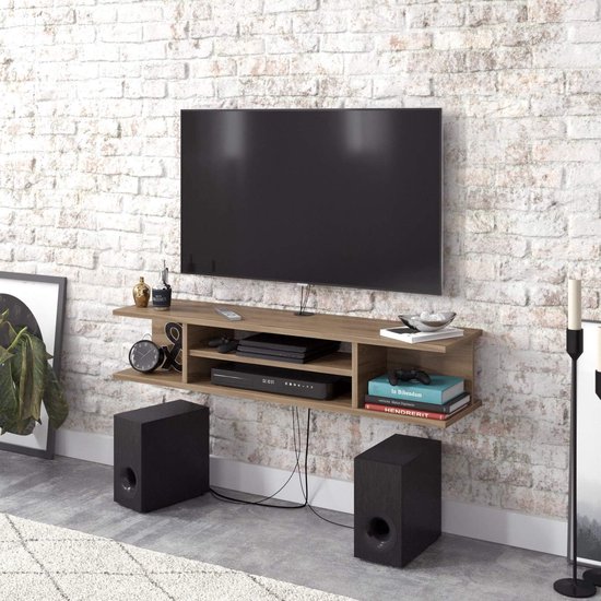 Hanah Home Stijlvolle Tv Standaard Met Metalen Frame, Saffier En Zwart 123 6 X 30 48 6 Cm 100 Melamine Gecoat Particle Board 18 Mm Dik Modern Duurzaam Design 2928909809