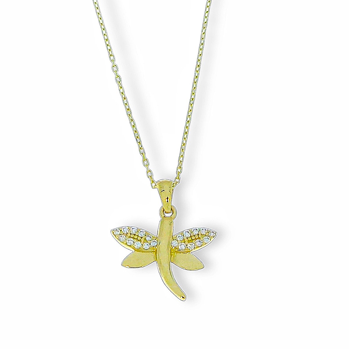 Gouden Ketting Libelle Hanger Zirkonia 14 karaats