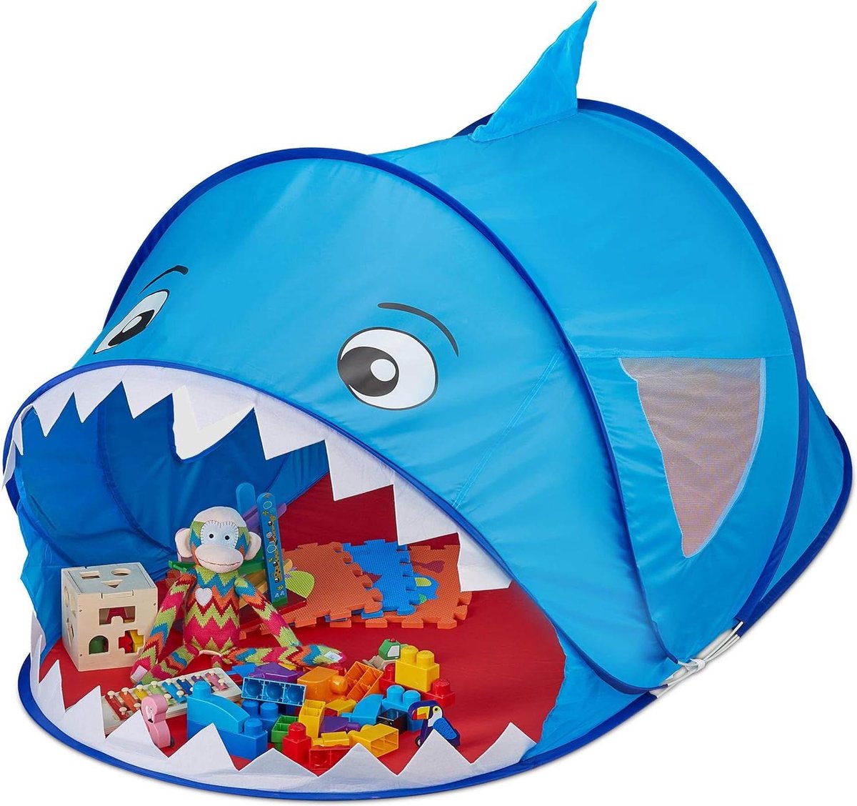 Speeltent voor Kinderen Haai Pop Up Tent Jongens Meisjes Binnen Buiten 86x100x182 cm Blauw Rood