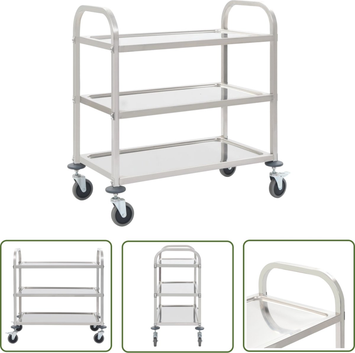 The Living Store Serveerwagen 3-laags - 95x45x83.5 cm - Robuust en stabiel