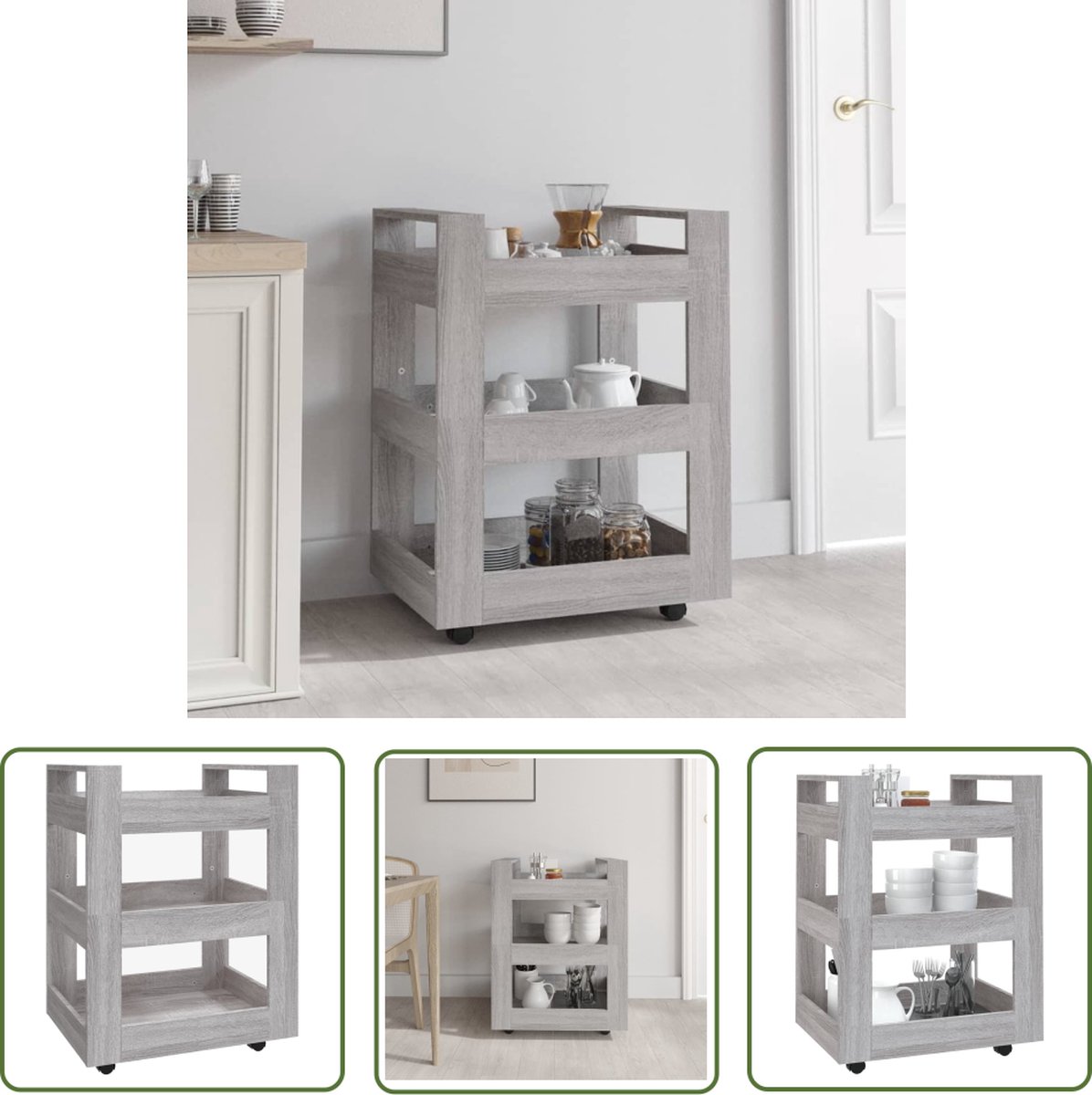 The Living Store Keukentrolley - Groentetrolley - 60 x 45 x 80 cm - Duurzaam bewerkt hout