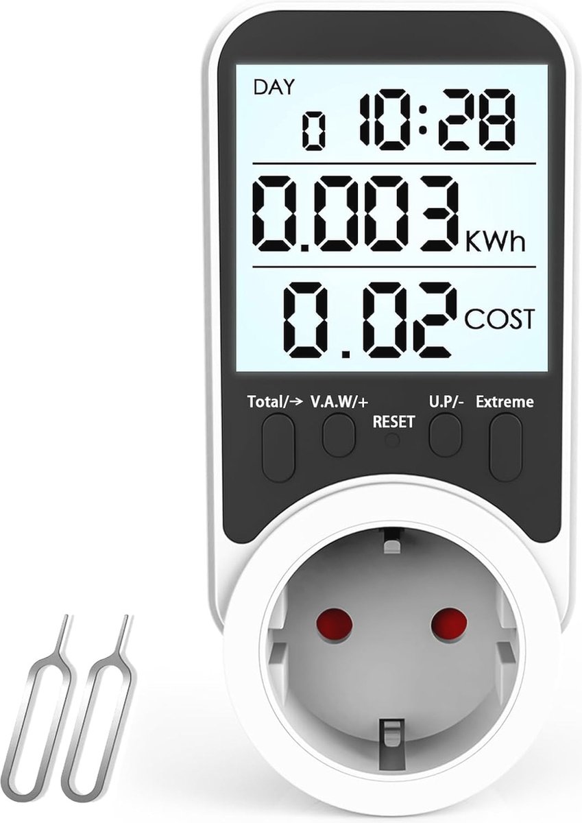 Energieverbruiksmeter met LCD-display, oplaadbaar voor huishoudelijke apparaten