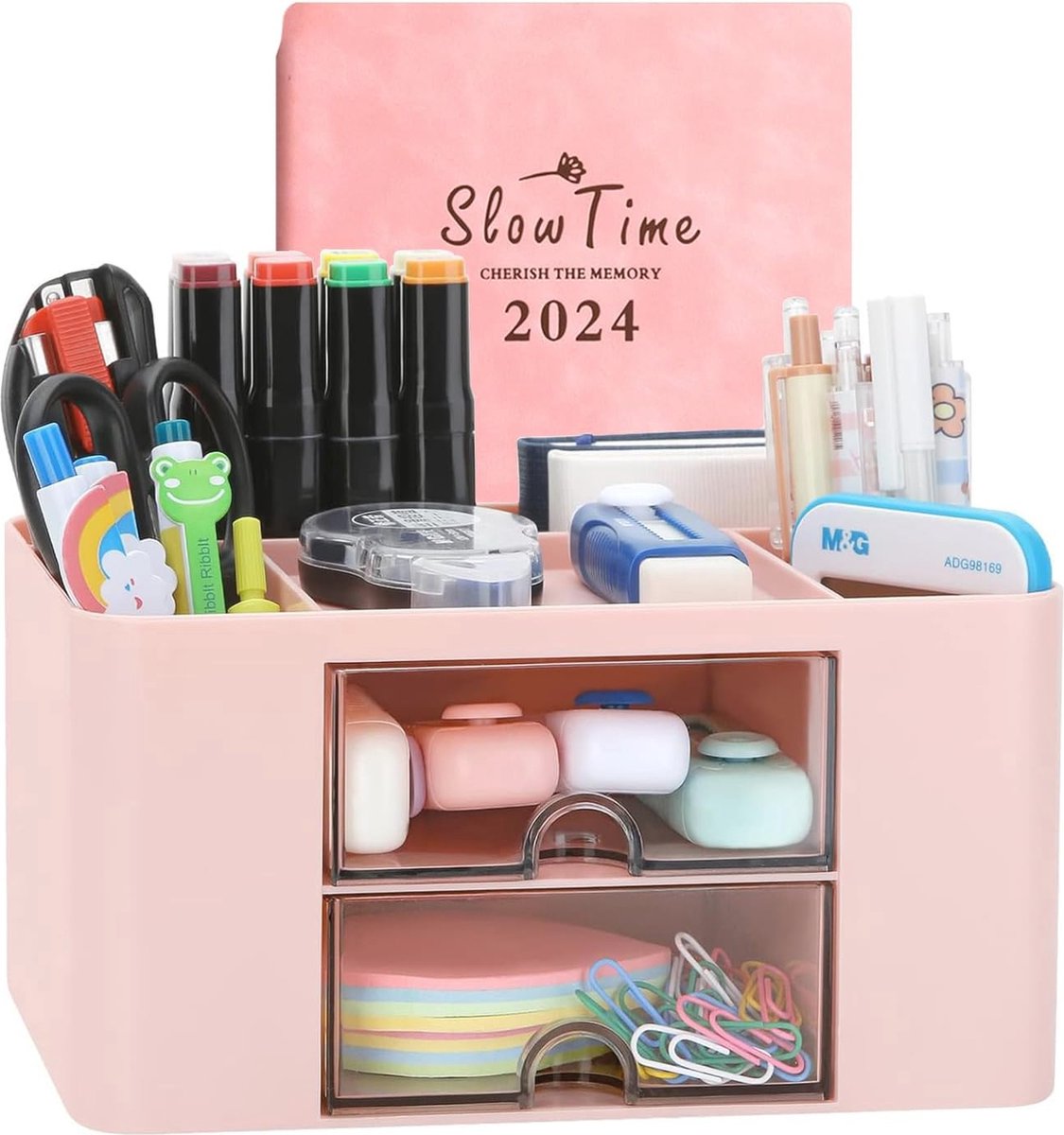 Multifunctionele bureau-organizer met lades - 6 vakken, kunststof tafelorganizer voor kantoor en thuis