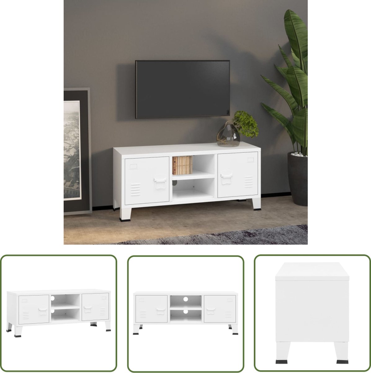 vidaXL Televisiescherm Kast - Tv-meubel - Tv-meubel industrieel 105x35x42 cm metaal wit - Meubilair - Industrieel Design - Wit