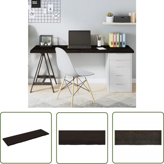 The Living Store Plateau de table 160x50x(2-4)cm eikenhout traité marron foncé - Plateau de table en chêne - Chêne Massief - Remplacement de plateau de table - Table basse - Table à manger