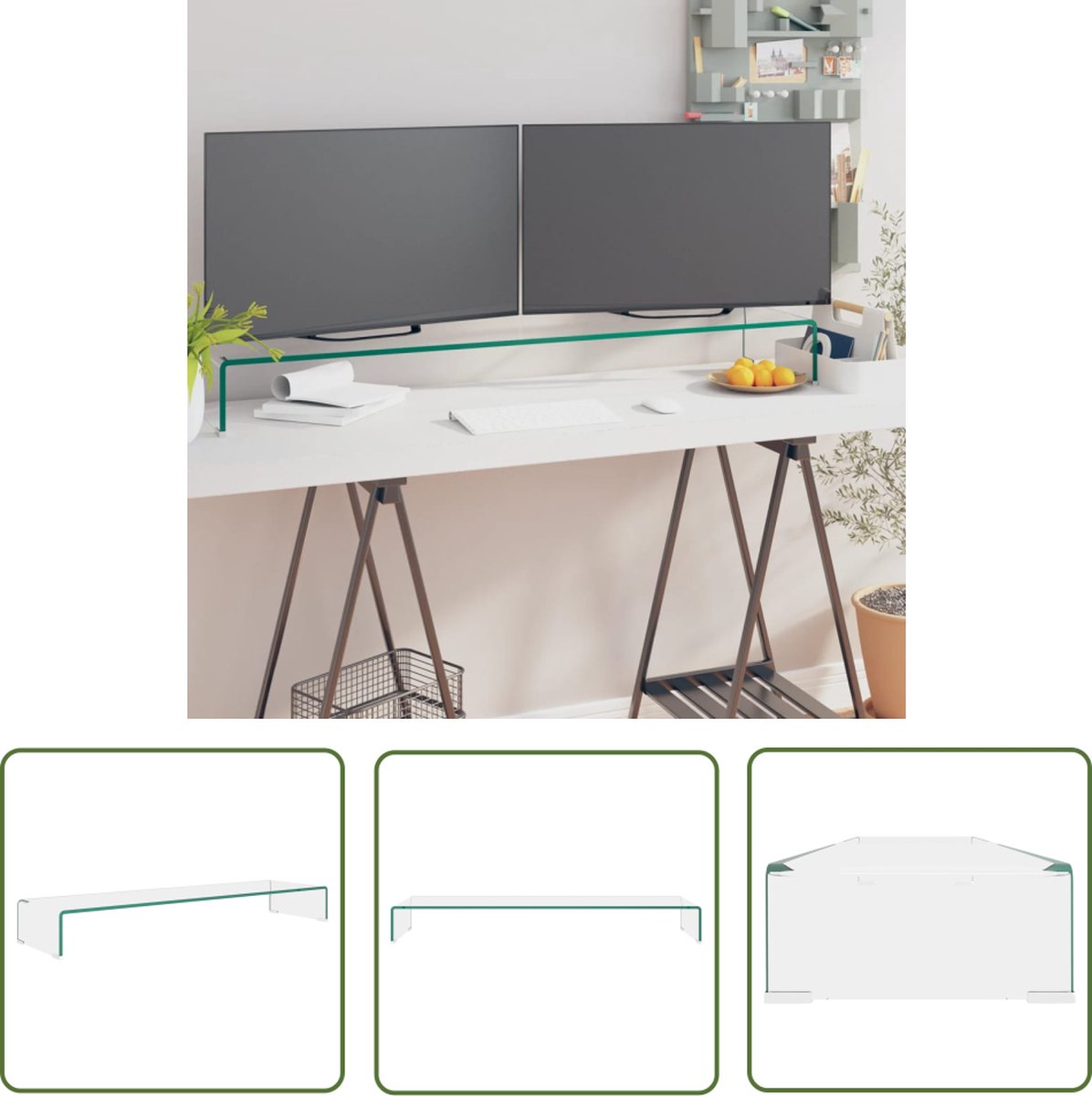 vidaXL Tv Stand - TV-meubel - TV-meubel/monitorverhoger transparant 110x30x13 cm glas - Glas Tafel - Monitor Verhoger - Mediastand