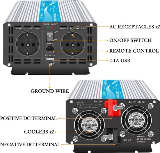 Convertisseur De Tension 12 V 230 V 1000 W-2000 W Onduleur 12 À 230 Et