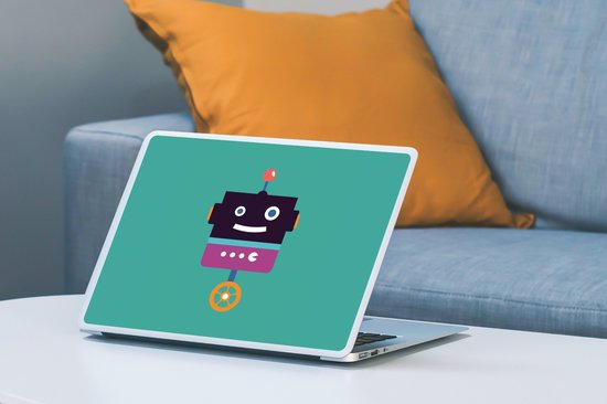 Laptop sticker - 13.3 inch - Robot - Wiel - Paars - Groen - Jongens - Kids - 31x22,5cm - Laptopstickers - Laptop skin - Cover