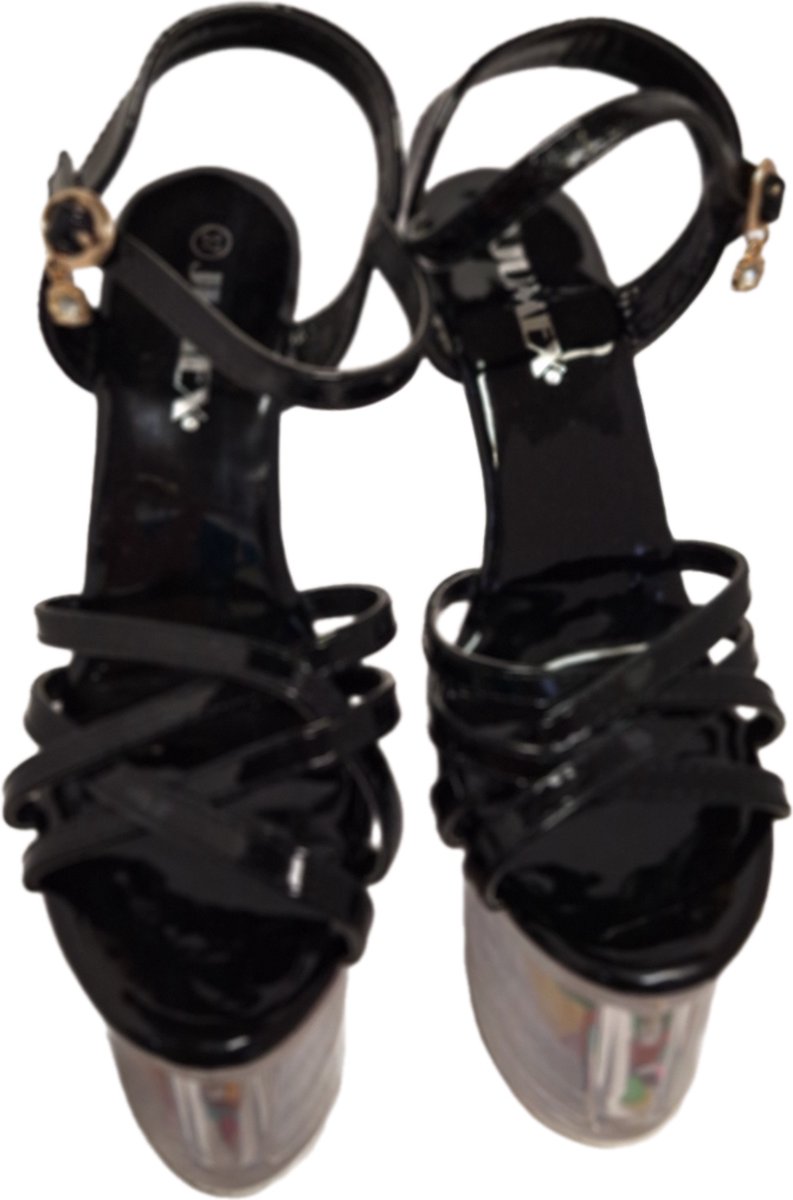 JUMEX--EROTIC PUMP-GLAZEN PLATEU-015CM HEEL-BLACK/FLOWER-37