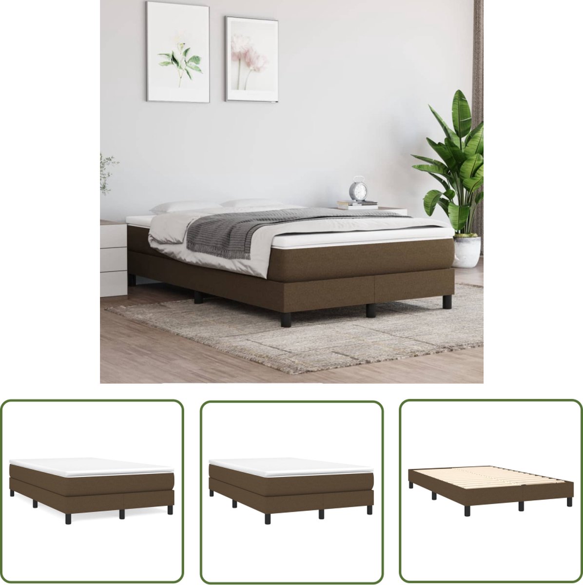The Living Store Boxspring met matras stof donkerbruin 120x200 cm - Boxspringbed - Boxspring - Donkere Bruine Bed - Tweepersoonsbed - Pocketveer Matras