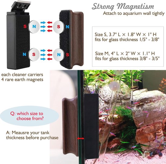 Hygger Magnetische reiniger voor aquarium, reinigingsborstel voor aquarium, magnetische glasreiniger met afneembare schraper voor vers water en zout water aquariums (M