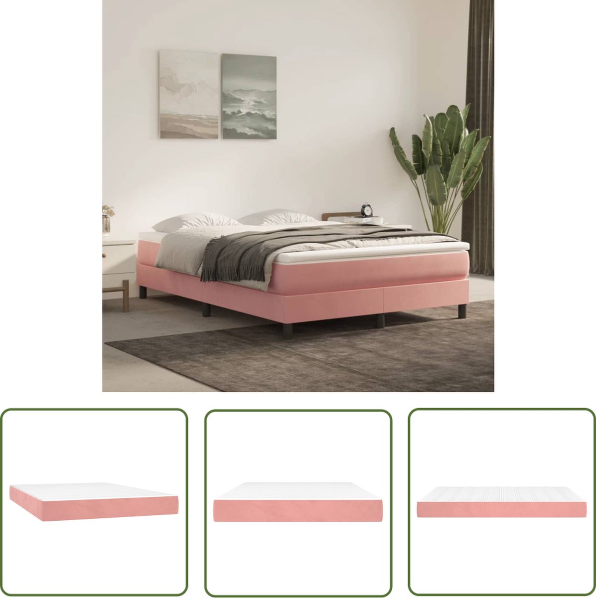 vidaXL Fluweel Matras - Pocketveringmatras - Pocketveringmatras 140x200x20 cm fluweel roze - Slaapcomfort - Zachte Matras - Medium Hard Matras