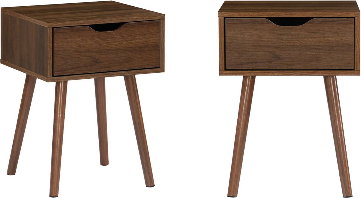 sweeek - Set van 2 nachtkastjes in walnootkleurig hout, 1 lade