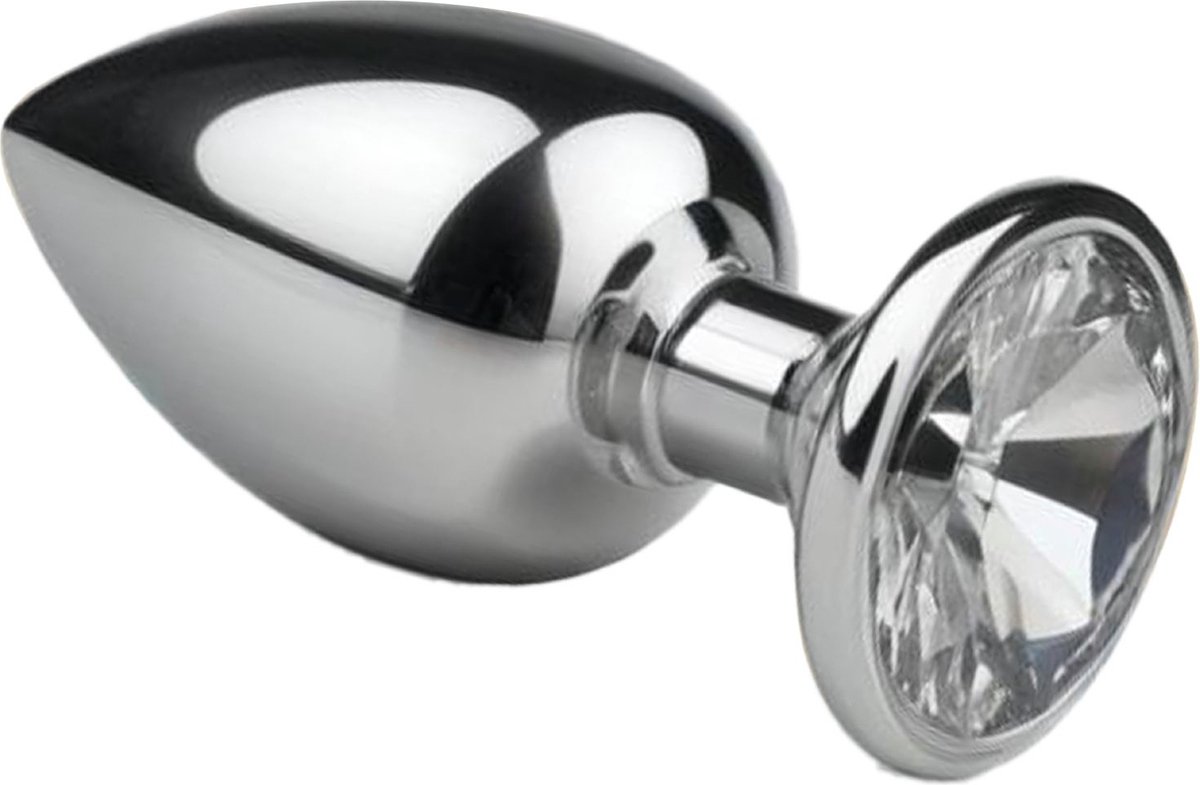 Goedkoopste Cupitoys® Metalen buttplug - Zilver - Diamant wit - Large - Sex toys voor vrouwen - Sex toys voor mannen - Buttplugs