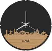 Skyline Klok Rond Made Bamboe hout - Ø 44 cm - Stil uurwerk - Wanddecoratie - Meer steden beschikbaar - Woonkamer idee - Woondecoratie - City Art - Steden kunst - Cadeau voor hem - Cadeau voor haar - Jubileum - Trouwerij - Housewarming -