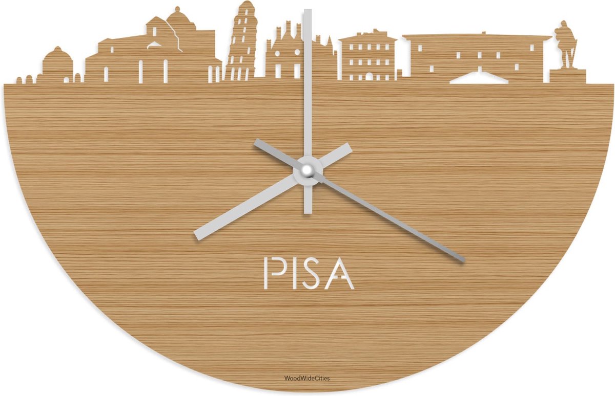 Skyline Klok Pisa Bamboe hout - Ø 40 cm - Stil uurwerk - Wanddecoratie - Meer steden beschikbaar - Woonkamer idee - Woondecoratie - City Art - Steden kunst - Cadeau voor hem - Cadeau voor haar - Jubileum - Trouwerij - Housewarming - WoodWideCities