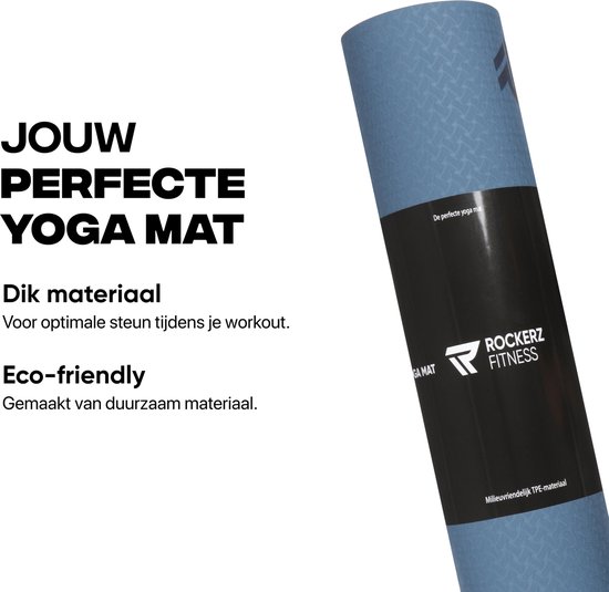 Rockerz Deluxe Yoga mat - Fitness mat - Sport mat - Yogamat anti slip & eco - Extra Dik - Duurzaam TPE materiaal - Incl Draagtas - Blauw