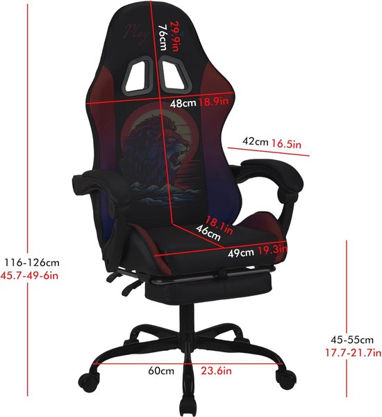 Ergonomische Gaming Stoel met Voetsteun - Luxe Bureaustoel voor Computer en Werk van Merkloos — afbeelding 5