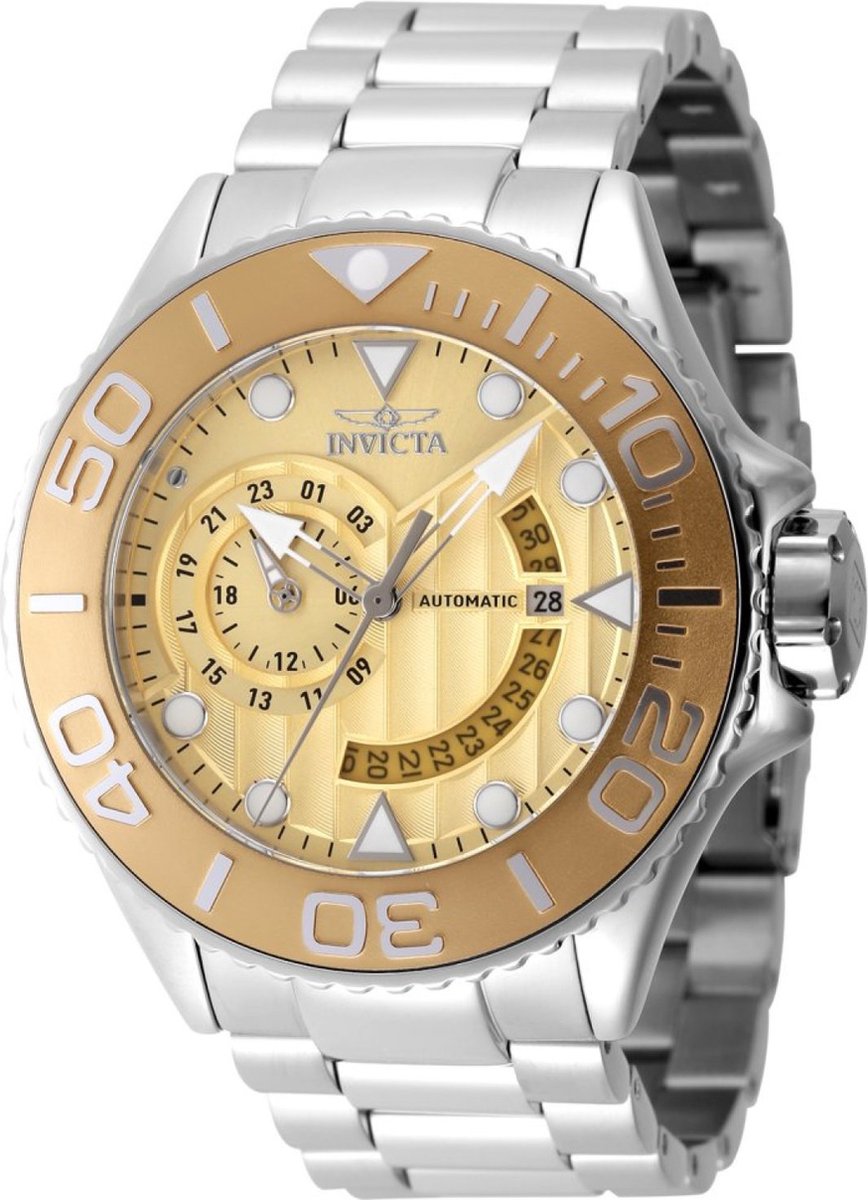Invicta Grand Diver 47543 Heren Horloge - Waterdicht - Analoog - Automatisch Uurwerk - Roestvrij Staal met gouden Wijzerplaat - 52mm