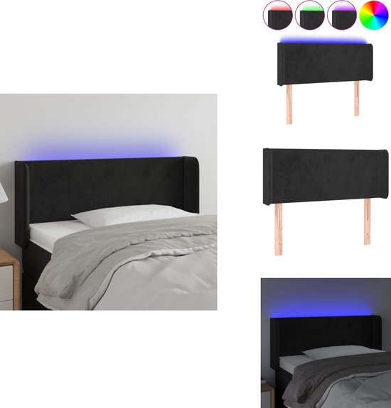 vidaXL Tête de lit - Têtes de lit - Tête de lit - Tête de lit en bois - Tête de lit LED 103x16x78/88 cm Velours Noir