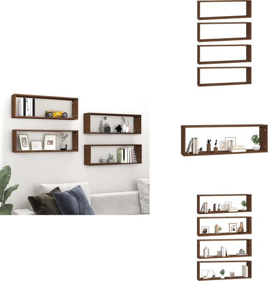 vidaXL Cube mural - Cubes muraux - Étagère cube - Ensemble d'étagères - Étagères murales Cube 4 pcs 80x15x26-5 cm Bois Couleur chêne marron