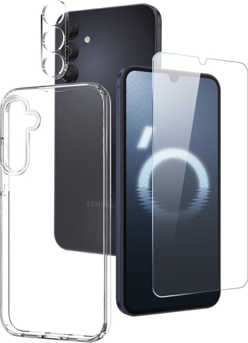 NORTHJO Hoesje - Geschikt voor Samsung Galaxy A16 5G Hoesje - NORTHJO 3-in-1 CombiDeal - Transparant TPU Hoesje met Glazen Screen Protector en Lens Protector - Transparant