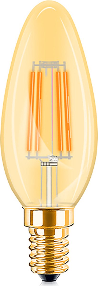LED Lamp E14 Kaars Filament - Brinton - Amber 4W 360lm - 822 Zeer Warm Wit 2200K - C35 | Vervangt 32W