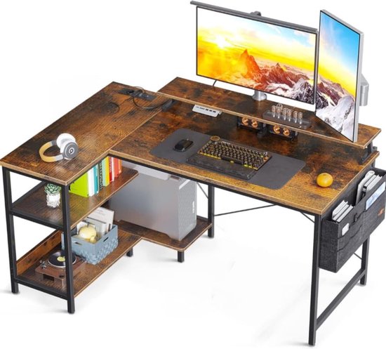 Hoekbureau met 2 schuifdeuren - Mdf - Naturel en zwart - COLIOBA - Koop nu online
