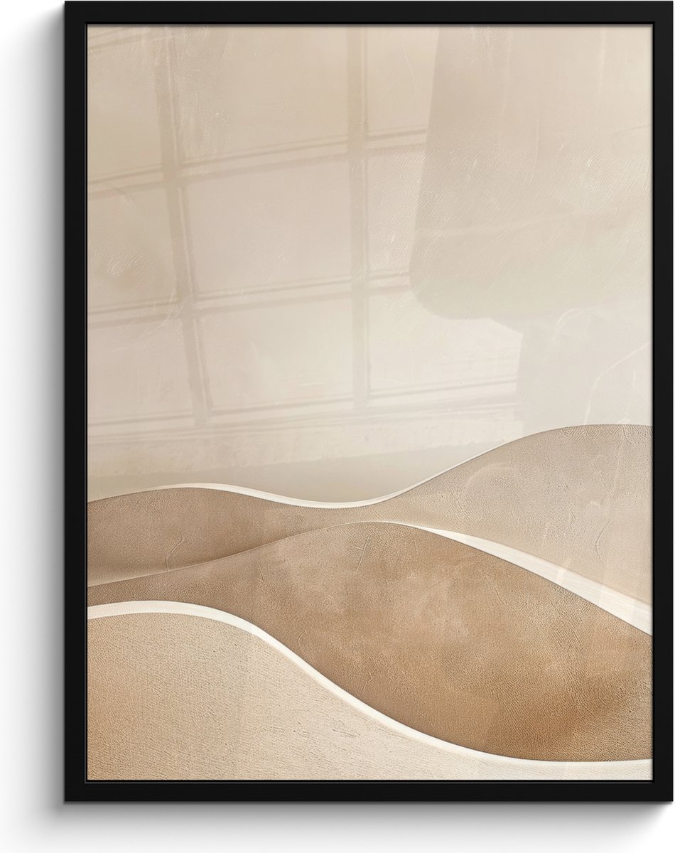 FrameYourWall Poster in lijst - Fotolijst 60x80 cm - Posters - Beige - Natuur - Abstract - Modern - Posterlijst zwart - Decoratie - Wanddecoratie woonkamer - Muurdecoratie slaapkamer Beige - Landschap