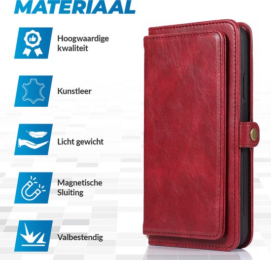 Coque adaptée pour iPhone 16 Plus - Bookcase - Amovible 2 en 1 - Coque arrière - Porte-cartes - Portefeuille - Simili cuir - Rouge