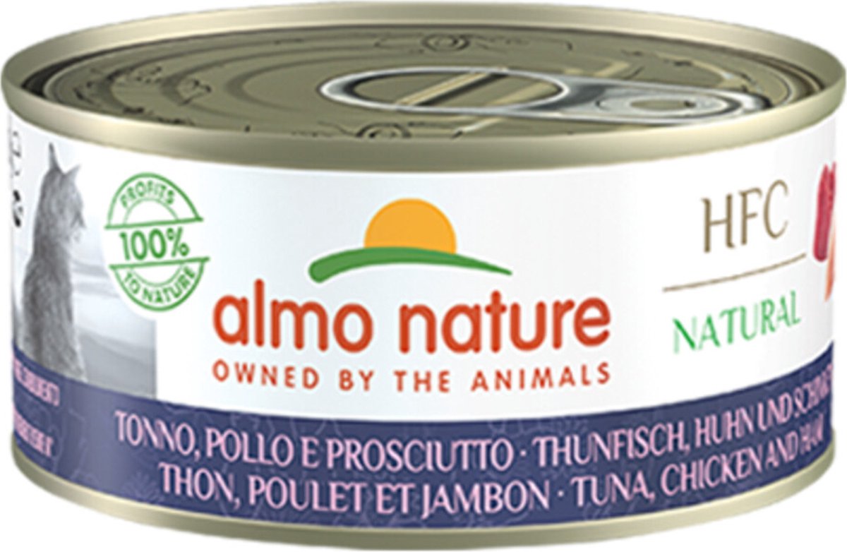 48x Almo Nature HFC Natural Kattenvoer Nat Blik Tonijn, Kip & Ham 150 gr