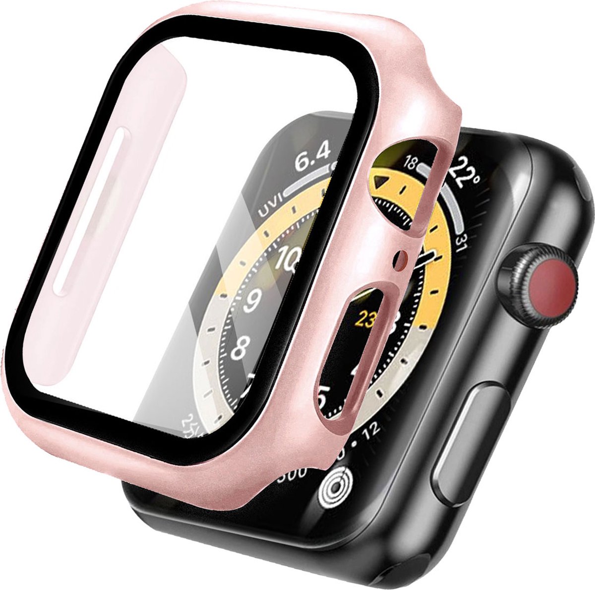 iMoshion Screen Protector Geschikt voor Apple Watch Series 7 / 8 / 9 - 45 mm - Rosé Goud - iMoshion Full Cover Hard Case / Hoesje - Rosé Goud