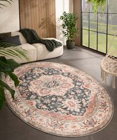 Tapis d'extérieur ovale Vintage - Valenca Fino vert/rouge 80x150 cm